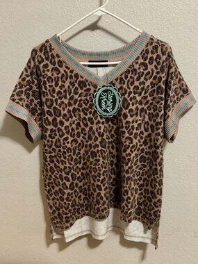 Wild West Leopard Top By Sterling Kreek-Size L, New with Tags!